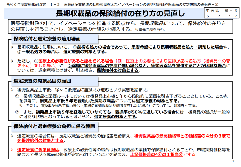 長期収載品の保険給付の在り方の見直し