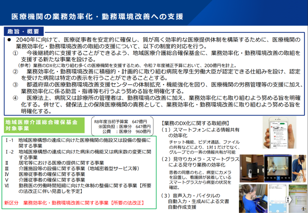 医療機関の業務効率化・勤務環境改善への支援